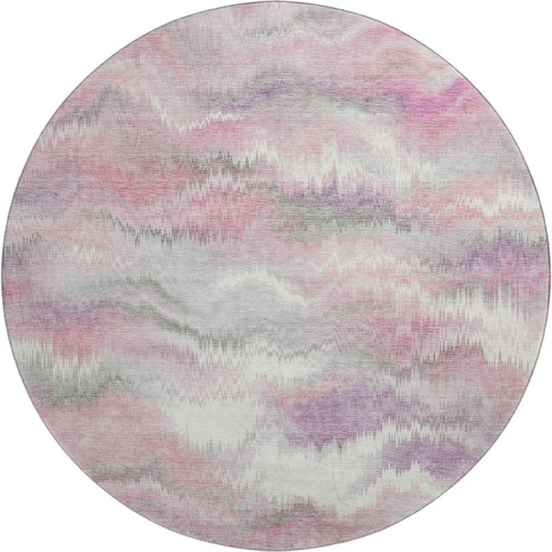 Premium Machine Washable Mayfield AMF2258 Swirls Rug, Blush, 8' Round