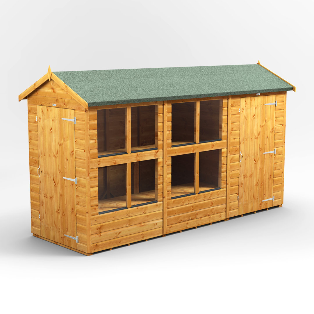 Powersheds 12 x 4ft Timber Tongue & Groove Apex Potting Shed Combi (includes 4ft Side Store)