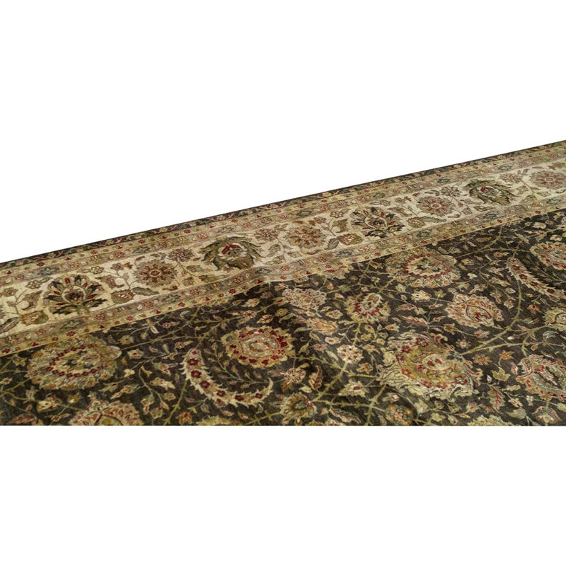 Tapis unique brun / ivoire noué à la main 8 pi 8 po x 11 pi 11 po