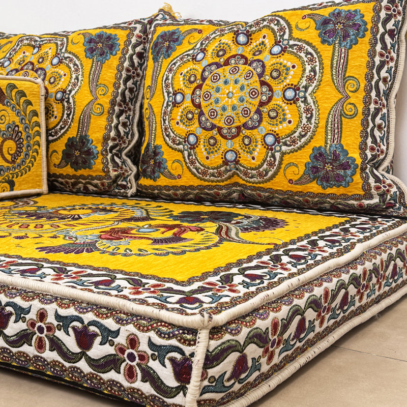 Chaise de plancher Spho Tone Boho avec coussin moelleux - siège bas pour salon, balcon ou coin méditation, Jaune