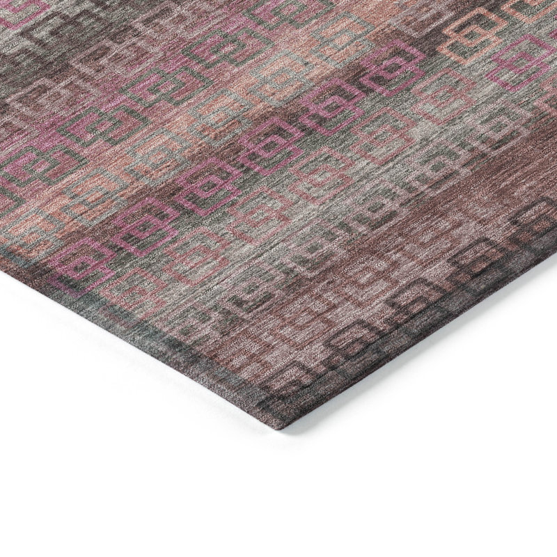 Tapis intérieur / extérieur rose lavable à la machine Xhevrie, Rectangle 2 pi 6 po x 3 pi 10 po