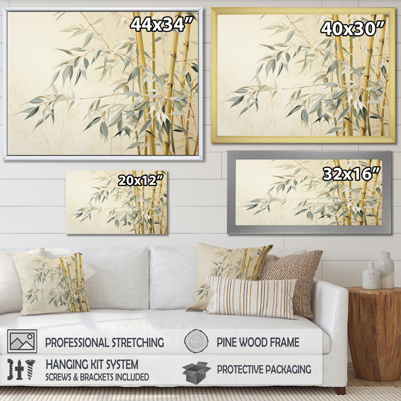«Mute Bamboo Embrace VI», reproduction d'art sur toile_106620, H 16 po x l 32 po x P 1 po, Cadre photo blanc