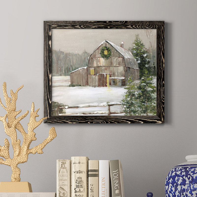 Winter Barn - cadre photo, reproduction d'art sur toile, H 24 po x l 18 po x P 1,5 po, Toile avec cadre noir