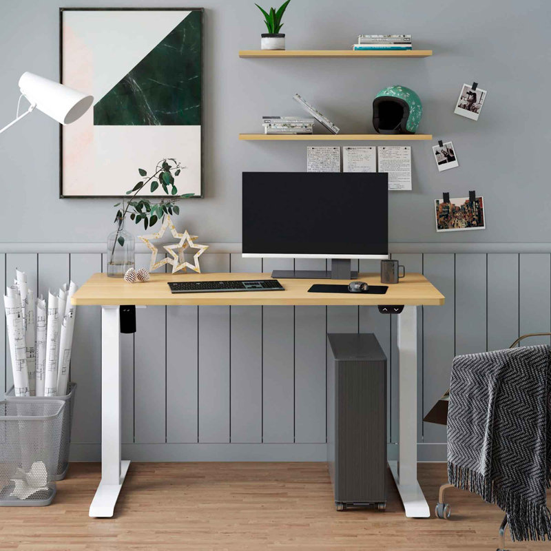 Alvera Adjustable Metal Base Standing Desk, Wood Effect