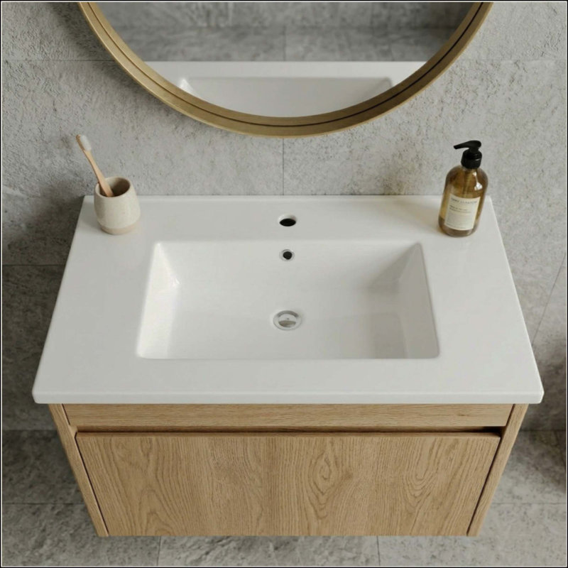 Plateau de meuble-lavabo en céramique avec trou unique, vasque de salle de bain rectangulaire