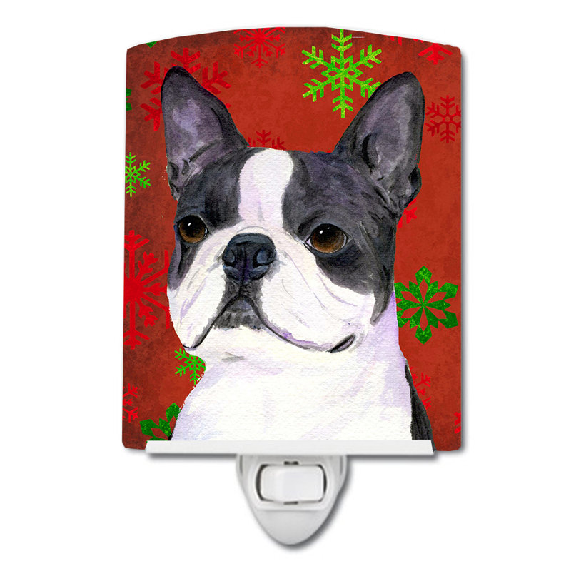 Éclairage pour nuit en céramique boston terrier flocons de noël