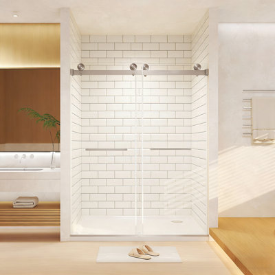 56-60 "W x 74" H Frameless Double Sliding Shower Door 5/16 "(8mm) Tempered Glass  Stainless Steel