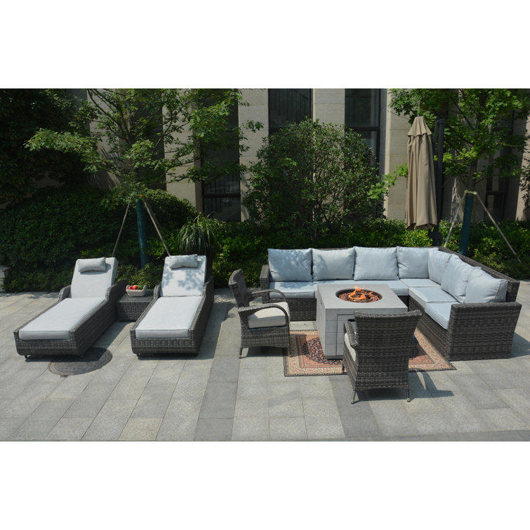 Deirdre Wicker/Rattan 9 - Person Seating Group With Cushions