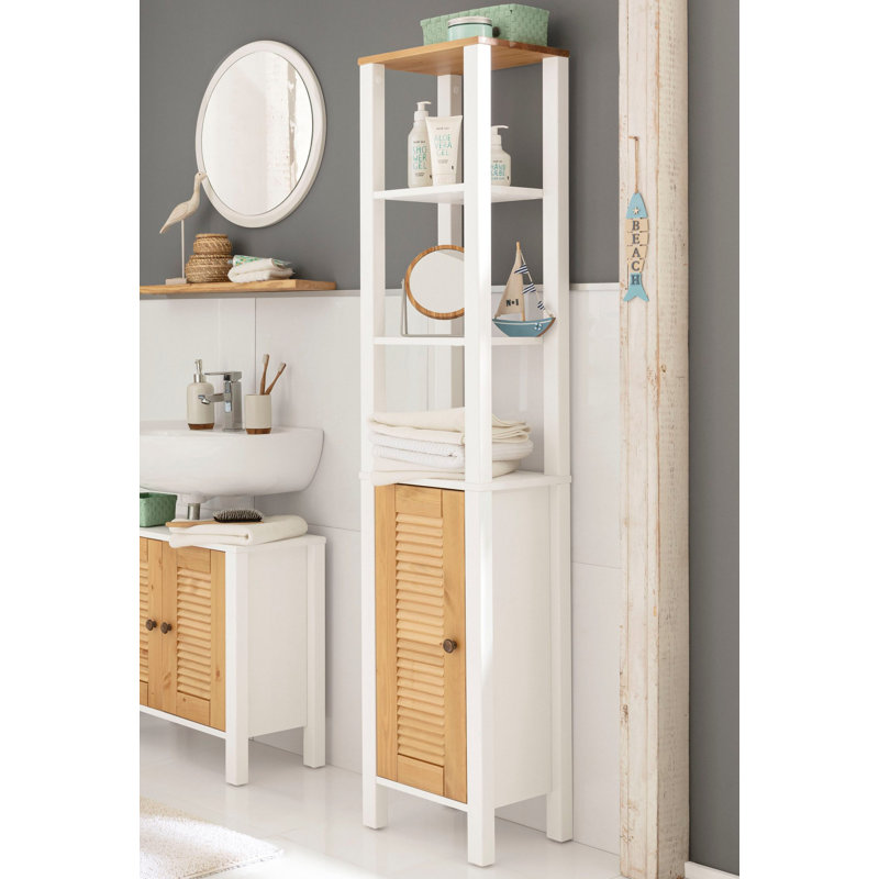 Ayanna Solid Wood Tall Bathroom Cabinet, White/Brown