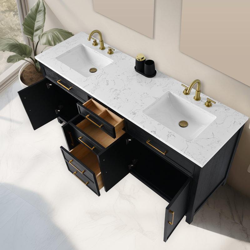 Reajean 72" Double Vanity, Ebony/Brushed Bronze