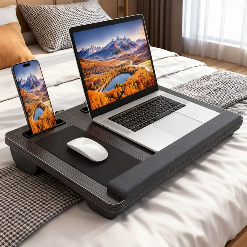 Lap Desk With Wrist Rest Mouse Pad, Portable Laptop Tray For Bed Sofa, Large Laptop Stand With Mouse Pad Phone Holder