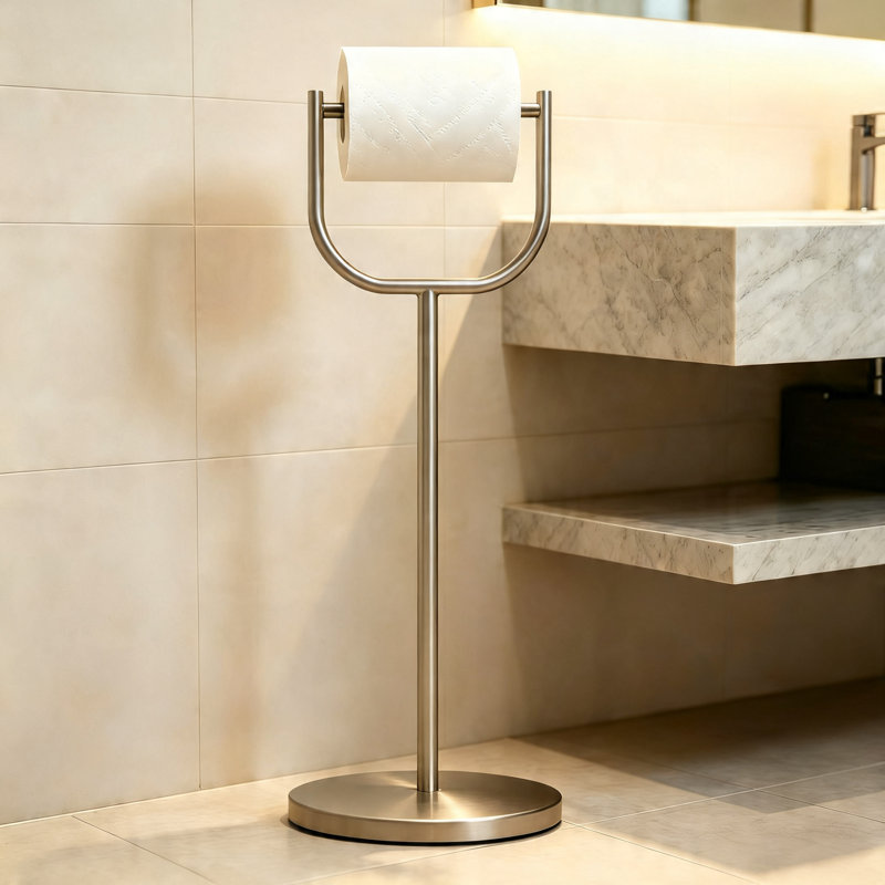 RicheMake Free Standing Toilet Paper Holder with Stable Base （Silver）, Silver