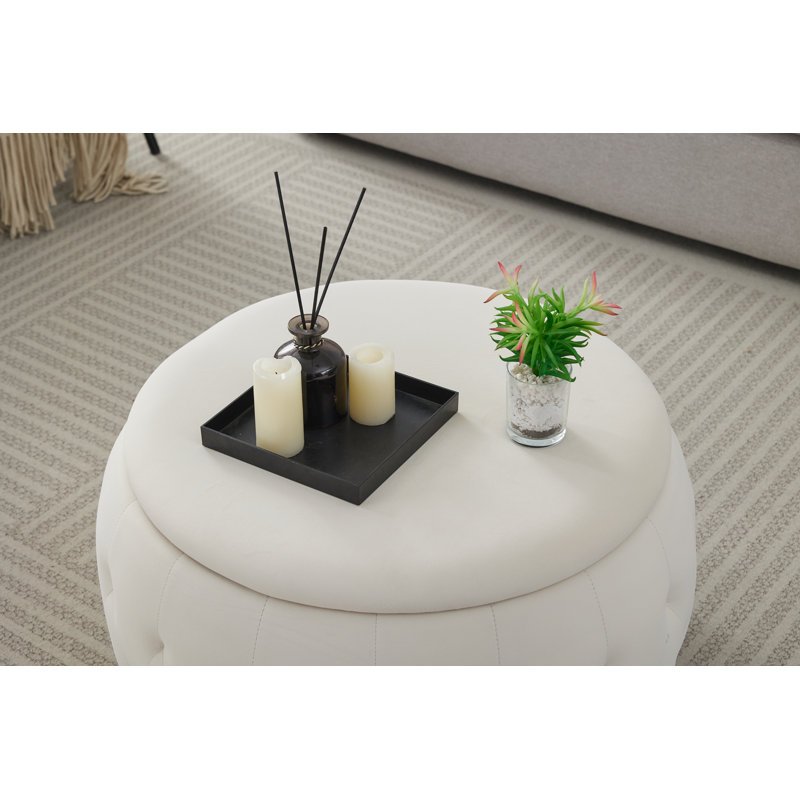 Round Storage Ottoman, Beige