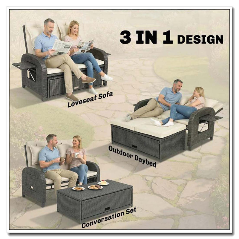 Canapé inclinable convertible 3 en 1 Wicker, Blanc