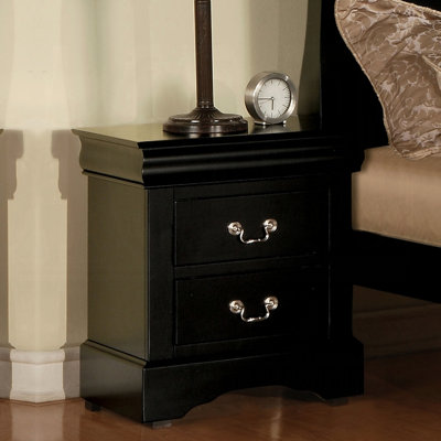 Inspired Traditional Bedroom Nightstand, Black, Two Drawers, 22 Inches Wide, 16 Deep, 24 High, Wood Veneer, Centre Metal Glide, Simple Assembly Black Finish Nightstand For Bedroom, Easy - Glide