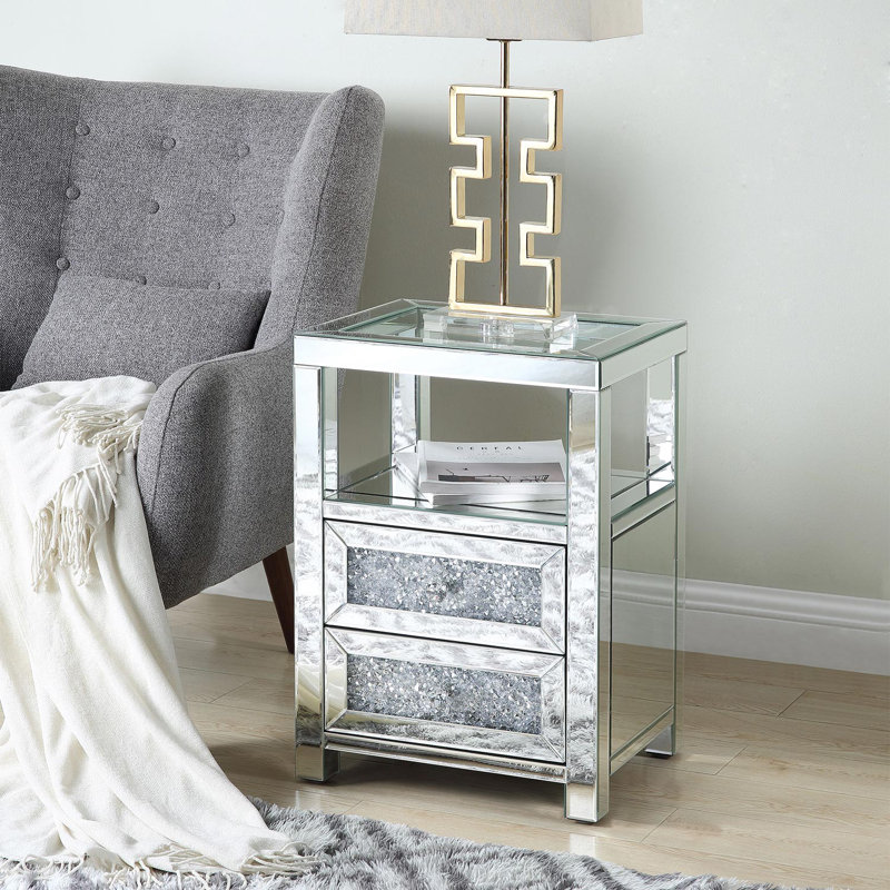 Table de chevet 2 tiroirs en argent