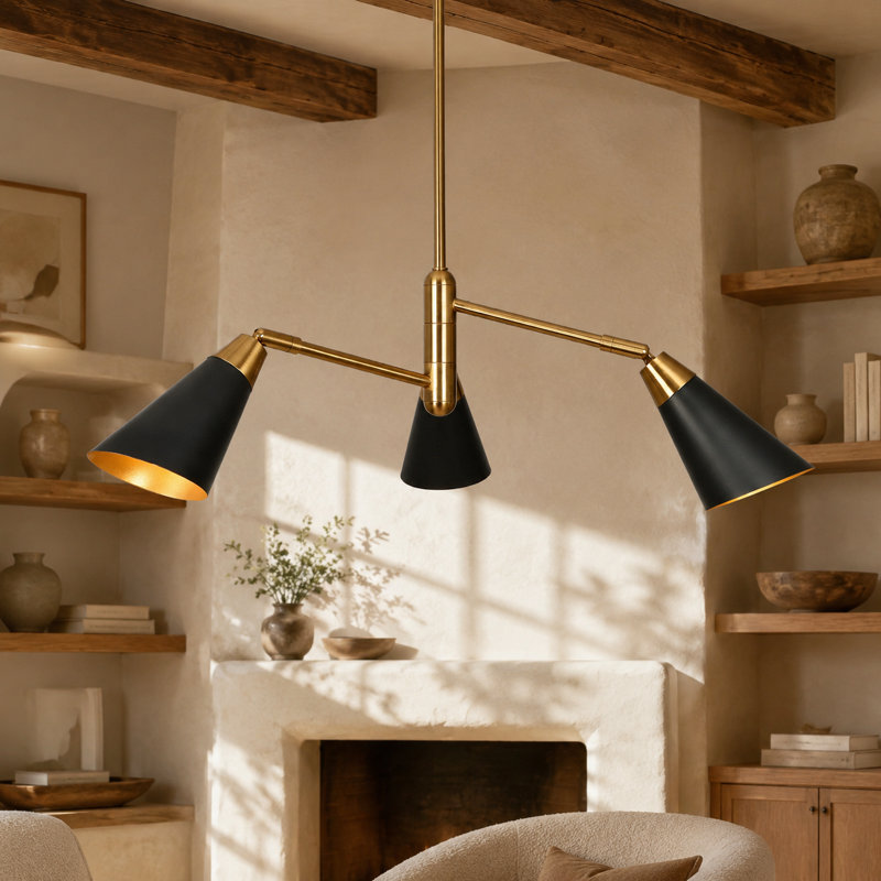 Lustre linéaire moderne à 3 lumières Dalisia, Noir mat / laiton