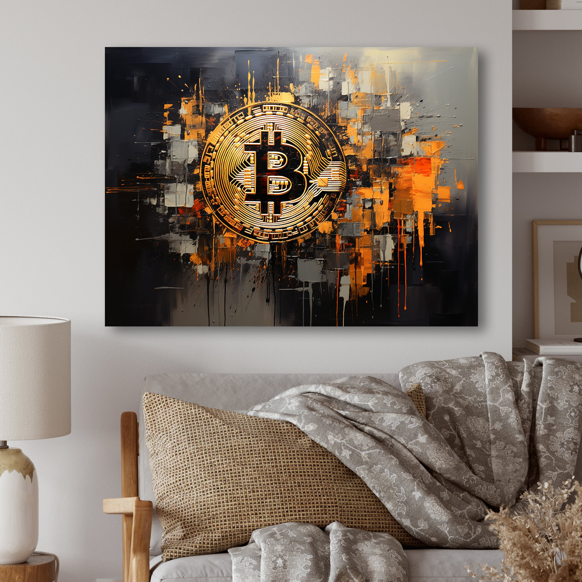 Gold and Grey Bitcoin Crypto Currency - Fashion Bitcoin Metal Wall Art Ivy Bronx Size: 24