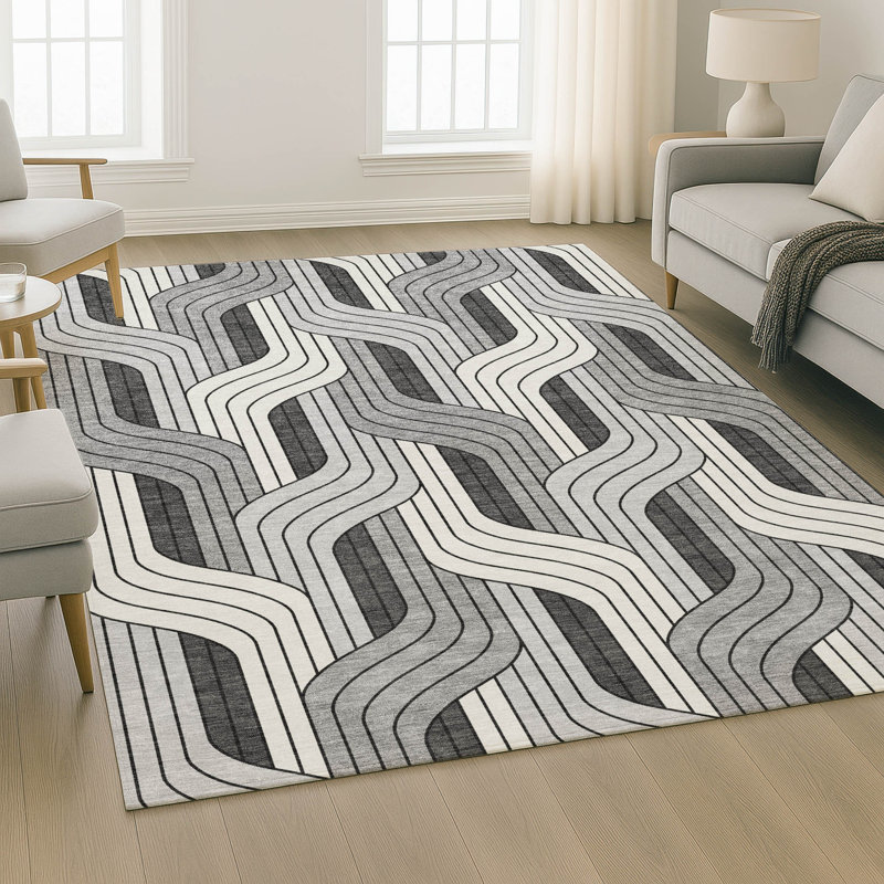 Premium Machine Washable Mayfield AMF2422 Striped Rug, Ivory, 9' x 12'