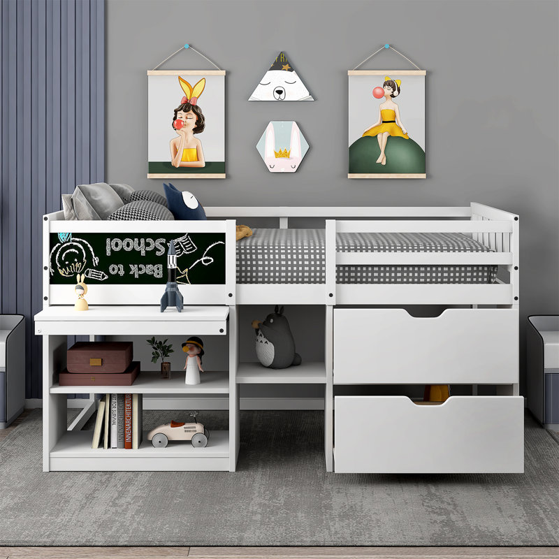 Lit simple avec tablettes Henadz, Blanc
