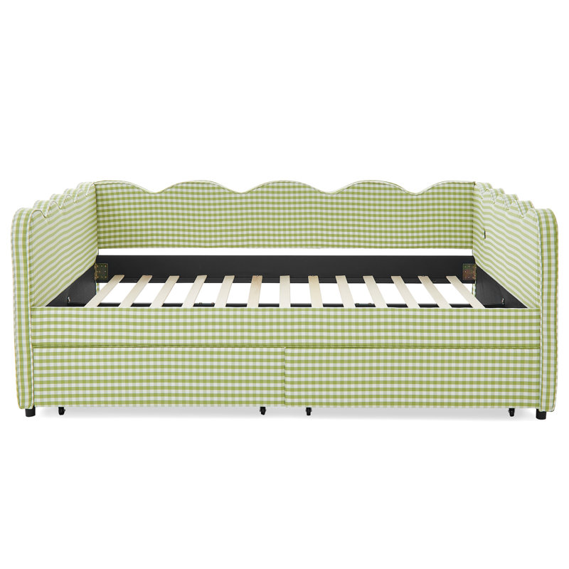 Lit de jour avec deux tiroirs de rangement, Vert