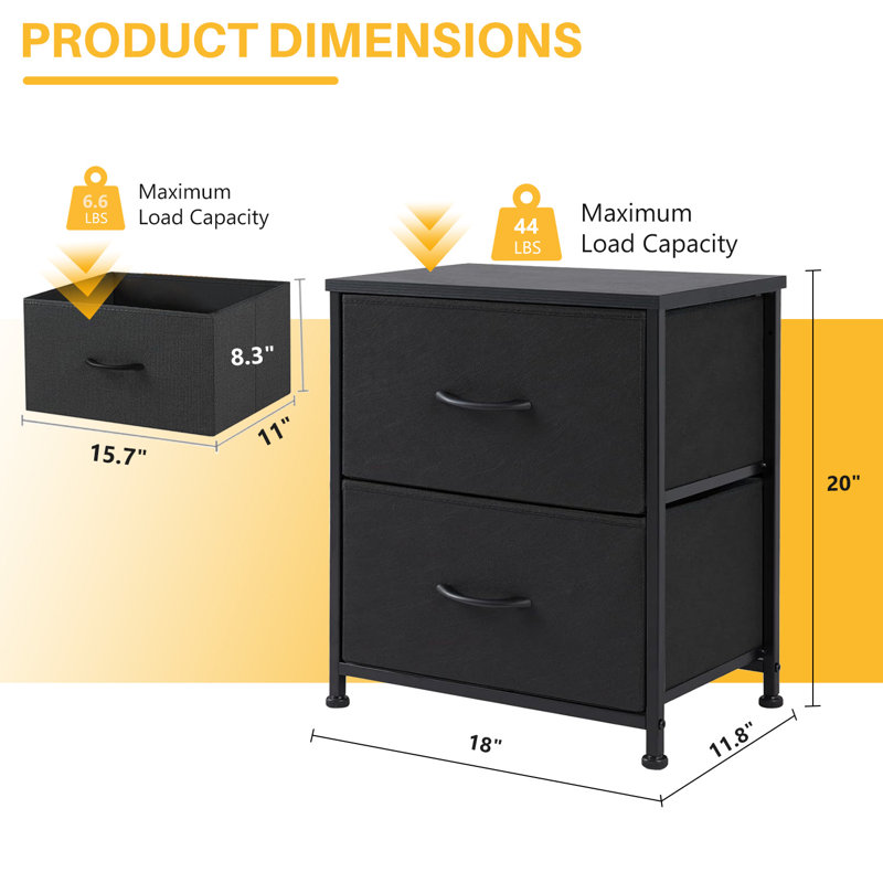 Dresser For Bedroom, 2 Storage Drawers, Anti-Tip Wide Fabric Closet Chests Organizer Tower Furniture With Wooden Top Metal Frame For Clothes, Kids Room, Living Room, Hallway, Entryway