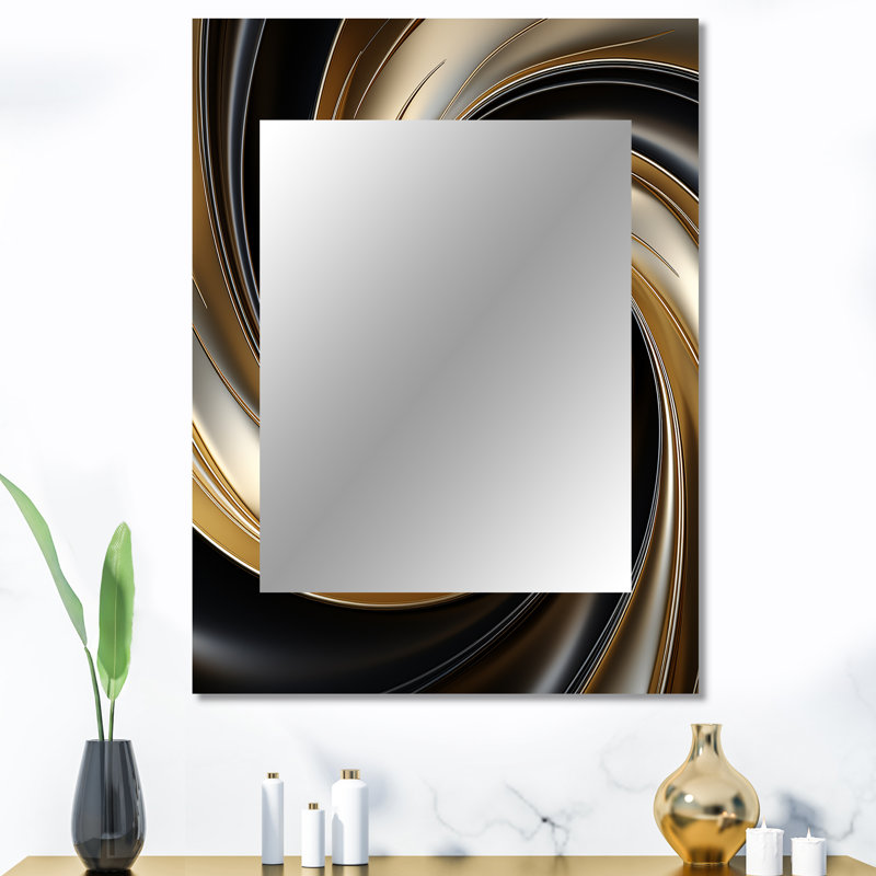 Abstract Liquid Gold And Black Spiral Swirl - Abstract Spirals Decorative Wall Mirror, Modern Mirror, Printed Metal Art