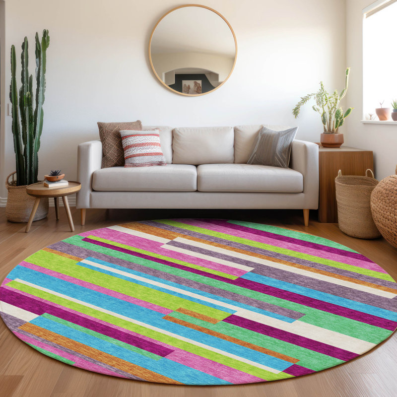 Premium Machine Washable Prisco Lavender Rug, Round 8'