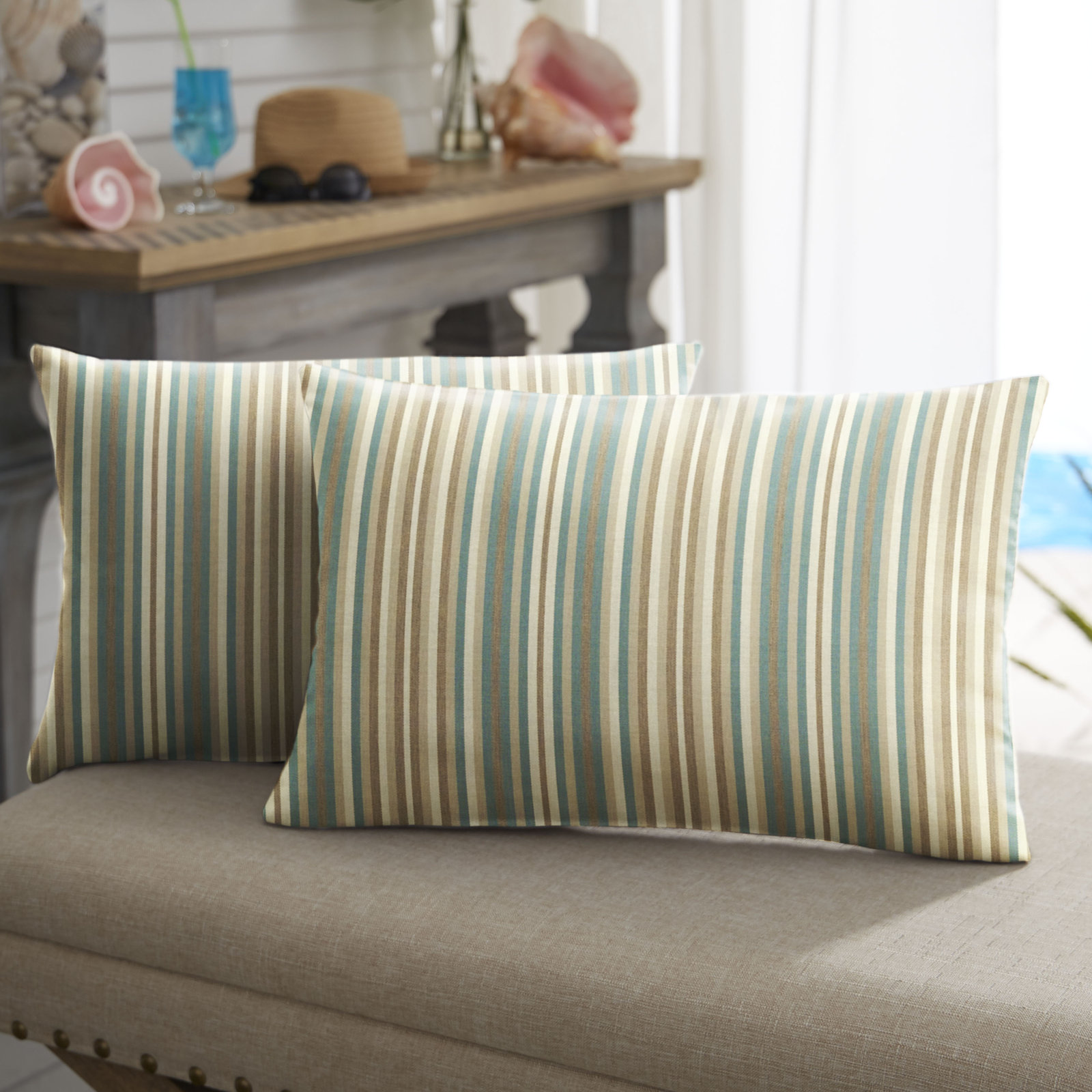 Zoa Striped Indoor/Outdoor Lumbar Throw Pillow, 12" H x 18" W