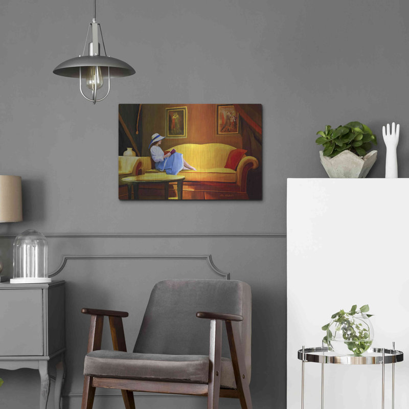 Art luxueux en métal «Lady Reading 1» par Ata Alishahi, M «Lady Reading 1» par Ata Alishahi, H 16 po x l 24 po