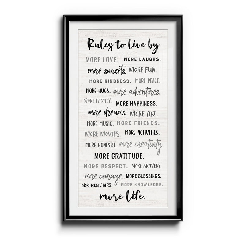 " Rules To Live By ", 10.5" H x 18.5" W x 1.5" D, Black