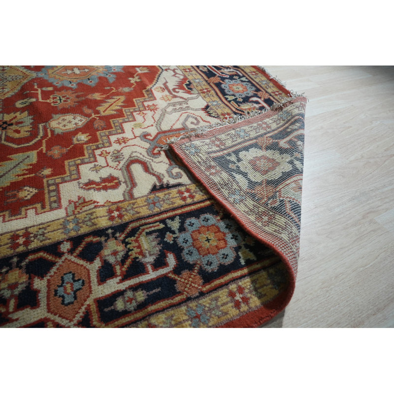 Red Hand Knotted Wool Classic Traditional Area Rug, Rectangle 8' x 10'