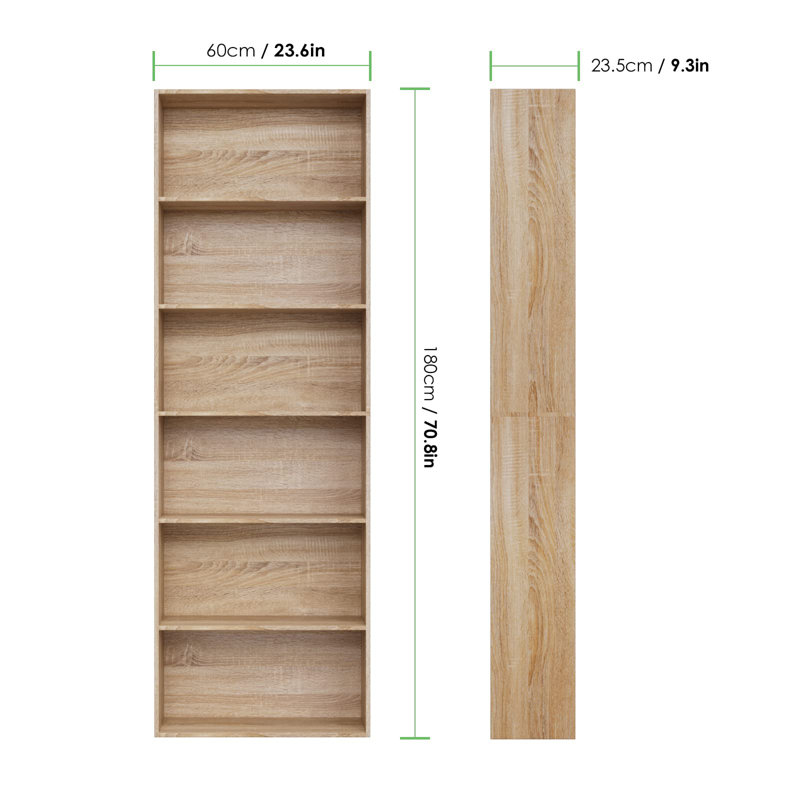 Langner 70.8" H x 23.6" W Standard Bookcase, 6-Tier Open Bookcase and Bookshelf, Freestanding Display Storage Shelves Tall Bookcase for Bedroom, Living Room and Office