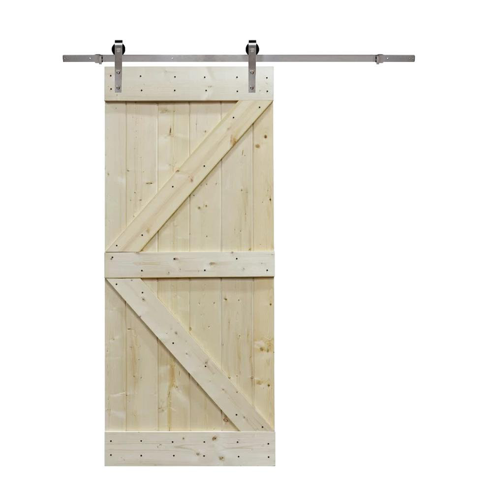 Paneled Wood Unfinished Room Divider Barn Door with Installation Hardware Kit Calhome 