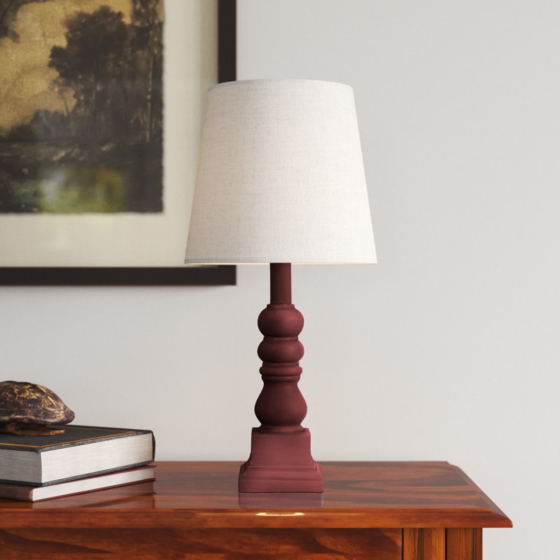 Distressed White Resin Table Lamp with Linen Shade