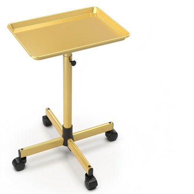 Chariot à roulettes mobile avec plateau roulant en aluminium, réglable, doré