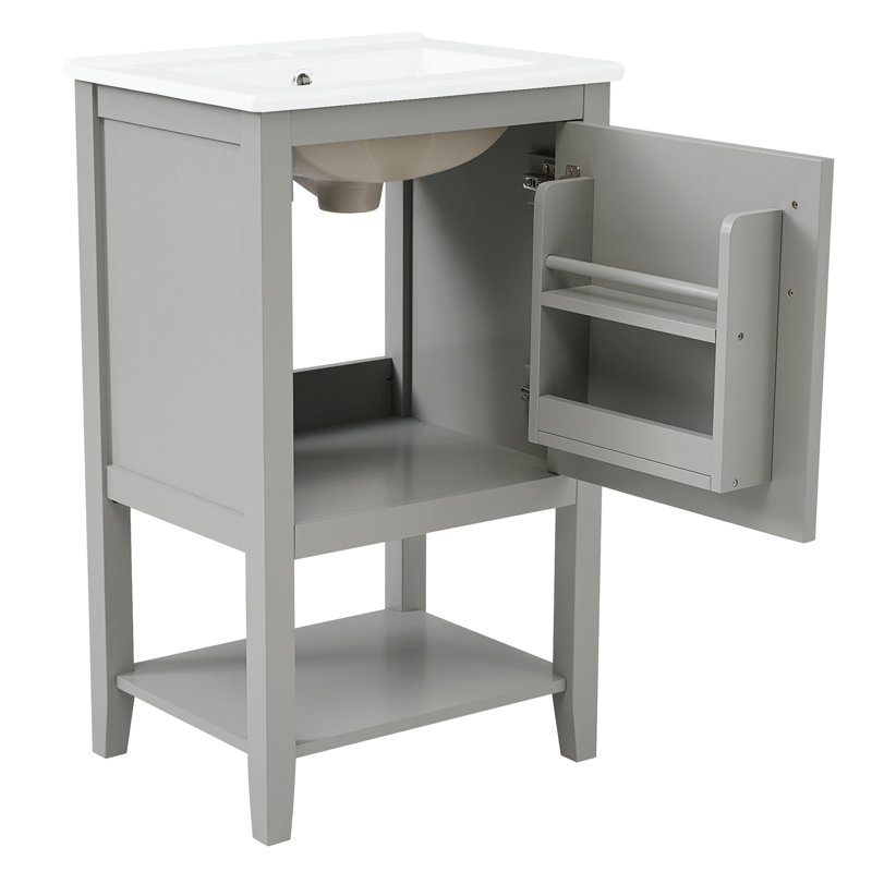 Meuble-lavabo de 20 po avec lavabo, armoire de salle de bain avec porte à fermeture douce, support de rangement et tablette ouverte