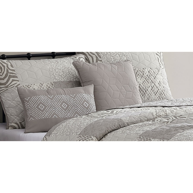 Ensemble de courtepointe réversible Ziva, Taupe / ivoire, Courtepointe grande taille + 2 taies décoratives