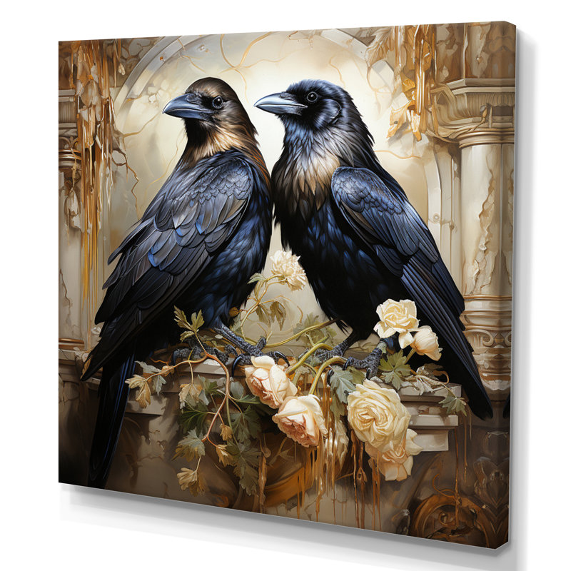 Bhopal Crow Golden Elegance - Imprimé, H 16 po x l 16 po x P 1 po, Toile tendue