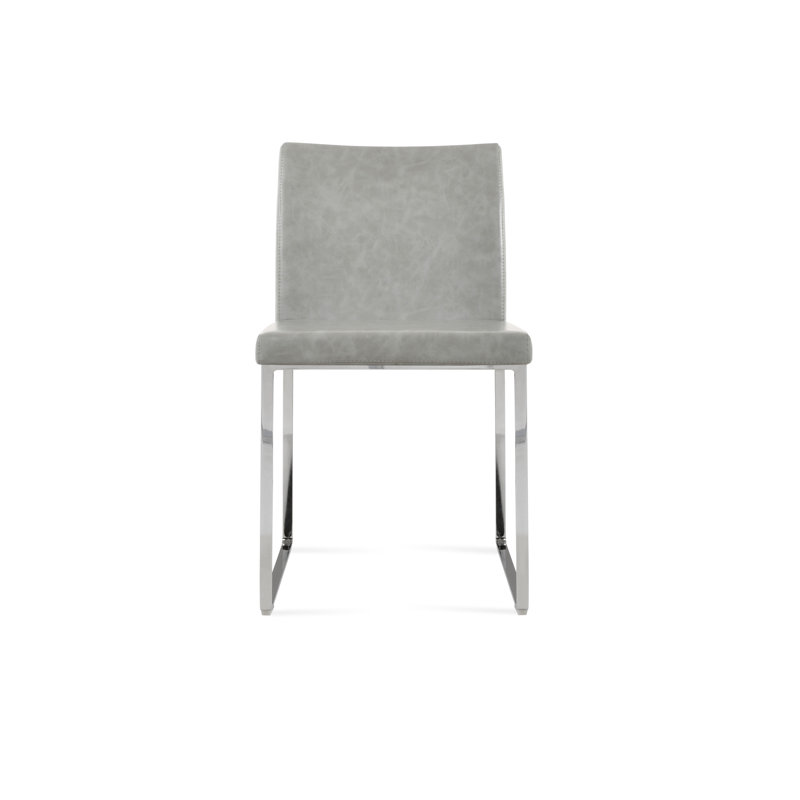 Aria Metal Sled Dining Chair in Wool, Amber Wool, Chrome