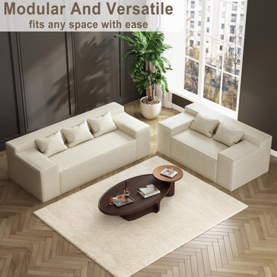 Small Modern Loveseat Sofa, Hybrid Sofa Couch In A Box, No Assembly Needed, Sleeper Sofa With 2 Pillows, Cat-Scratch Resistant Linen,Small Sofa For For Small Space, Living Room, Bedroom