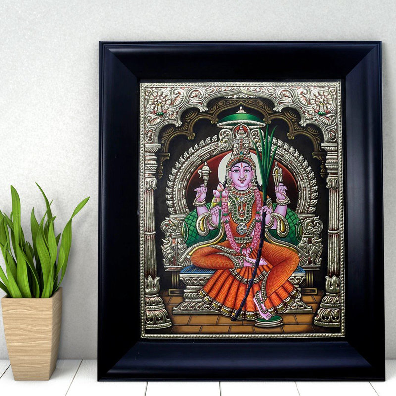 Déesse Rajarajeshwari (peinture encadrée) | Couleurs traditionnelles avec or 24 carats