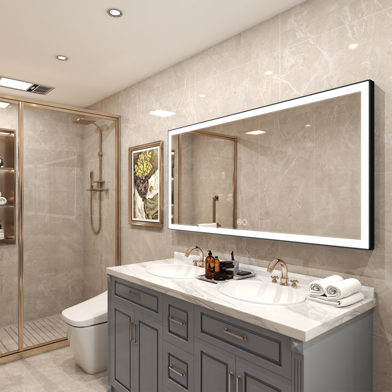 Miroir de salle de bain à DEL Edlun, 28 po x 60 po, Noir mat