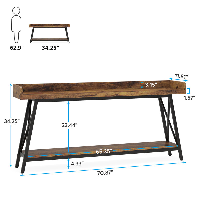 70.9" Long Console Table, Sofa Table Behind Couch with 2 Tier Storage Shelf, Narrow Entryway Hallway Table for Living Room