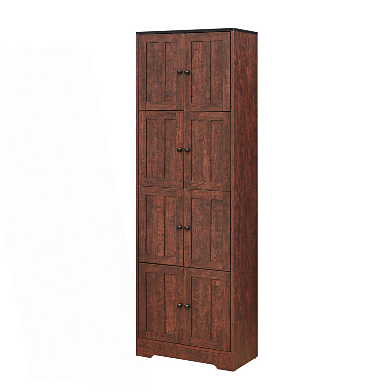 Tall Storage Cabinet With 8 Doors And 4 Shelves, Wall Storage Cabinet, Accent Cabinet, Walnut