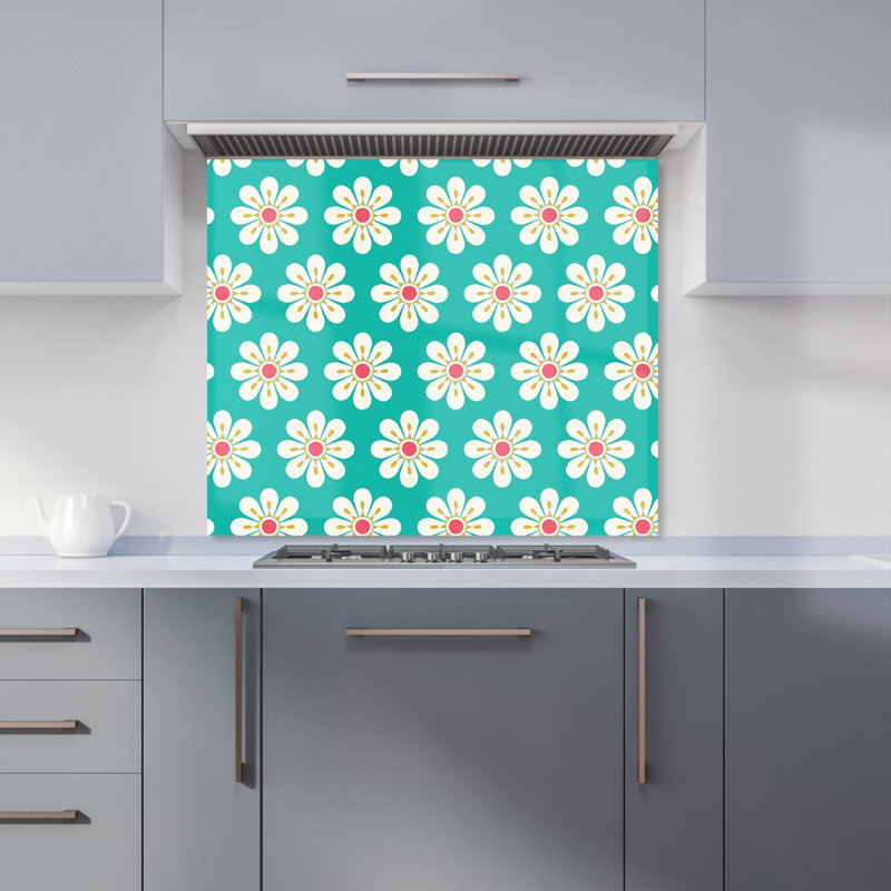 Daisy Pattern Premium Glass Kitchen Splashback W600mm x H750mm