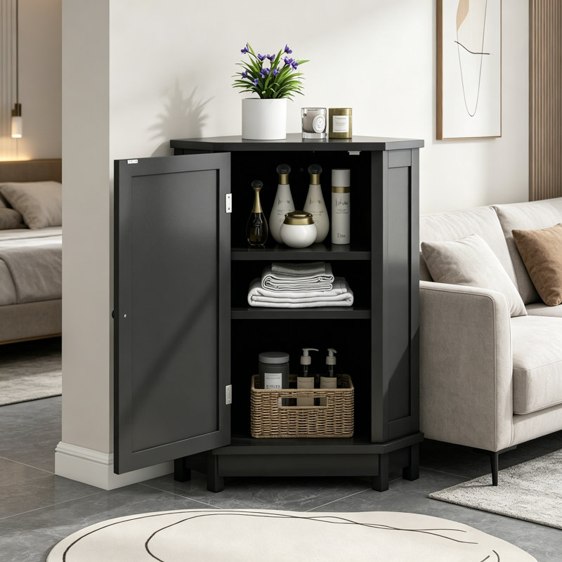 Armoire de rangement en coin noire avec plateau réglable
