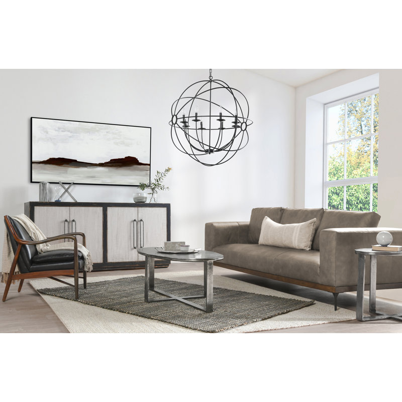 Bentley 95'' Leather Match Square Arm Sofa, Dark Gray Leather Match