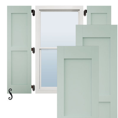 Volets extérieurs Americraft à deux panneaux plats égaux en bois véritable (par paire), 45,7 cm (L) x 205,7 cm (H), avec capuchons en aluminium, couleur verre de mer