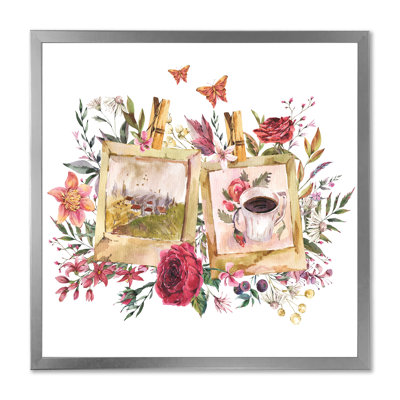 Arrangement floral rétro avec photo ancienne - peinture sur toile
